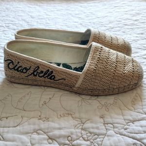 Gianni Bini Espadrilles Flats Italian Ciao Bella Embroidered Palm Print Vacation
